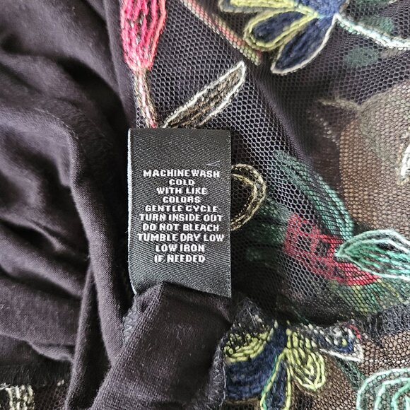 Kim & Cami Embroidered Mesh Floral Cardigan – Black Sheer Boho Layering Piece - Picture 11 of 12